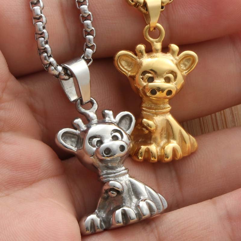 Punk-Inspired Vintage Titanium Steel Bear Pendant Necklace for Men