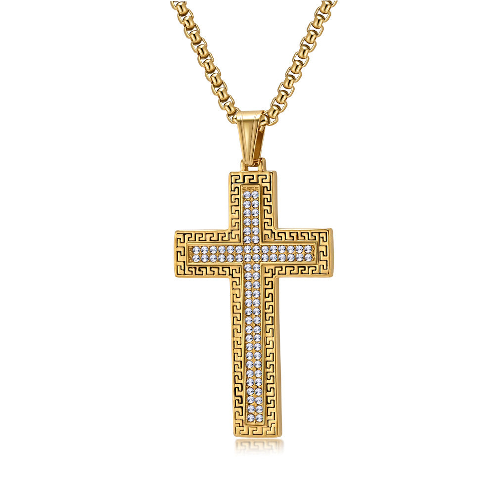 Planderful Titanium Cross Necklace for Hip Hop Streetwear Fans Zircon Accent Niche High End Pendant