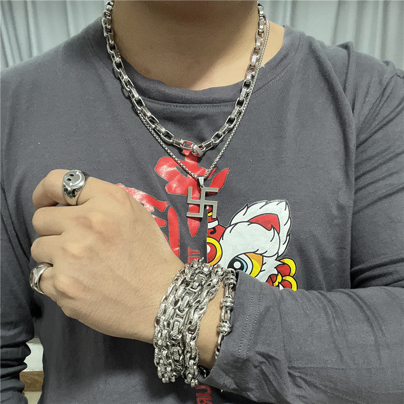 Personalized Retro Titanium Steel Cross Pendant Necklace for Men - Trendy Hollow Design