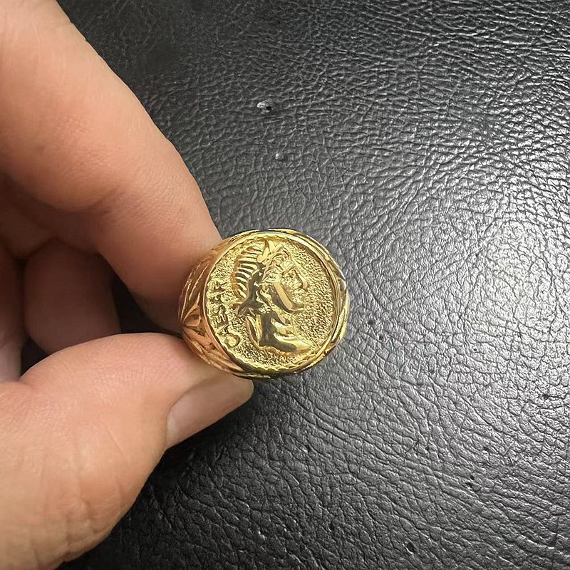 Julius Caesar Ring Stainless Steel Gold Plated Coin Portrait Premium Planderful Everyday Genie For History Buffs