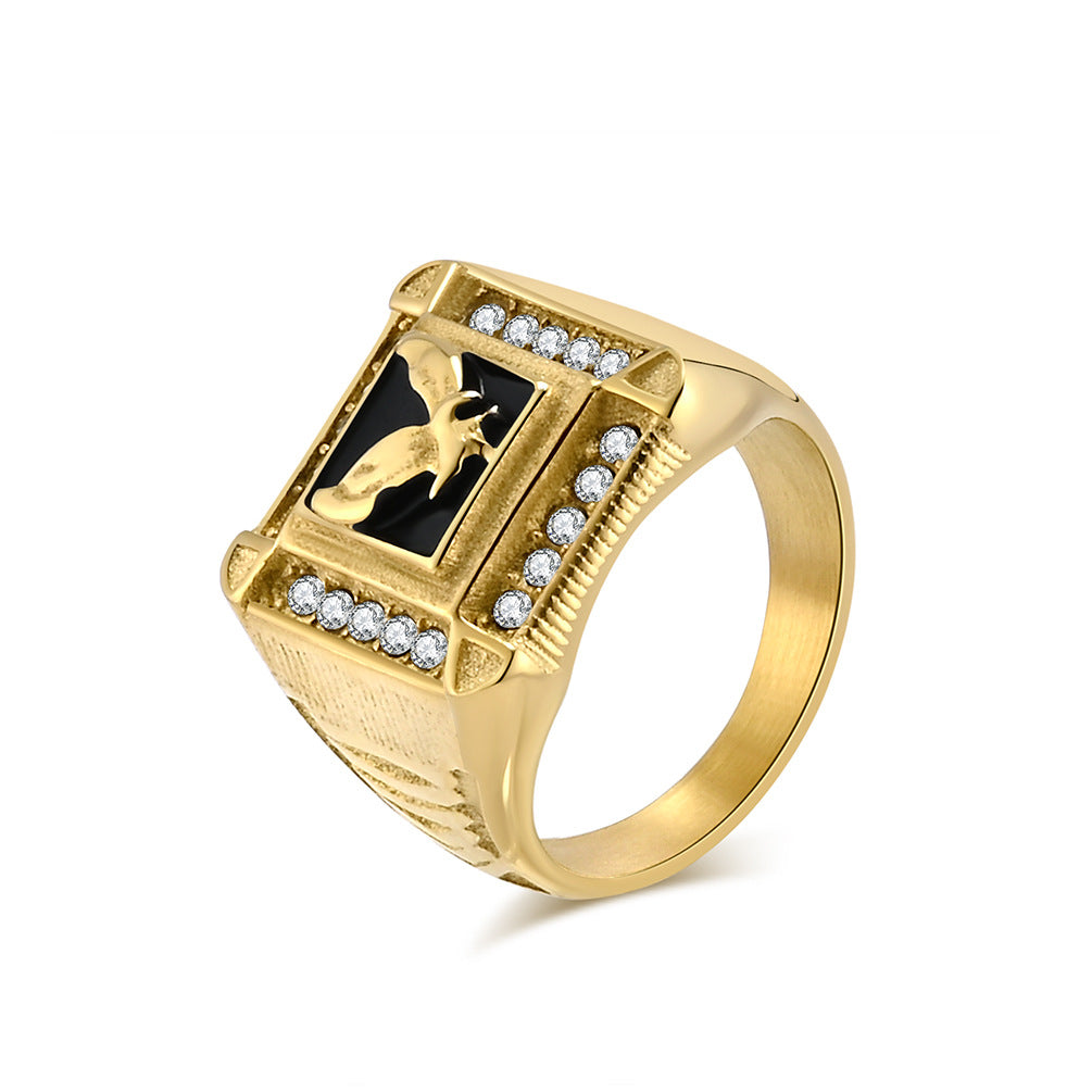 Planderful Titanium Steel Ring For Men Zircon Eagle Design Retro Hip Hop Style Durable