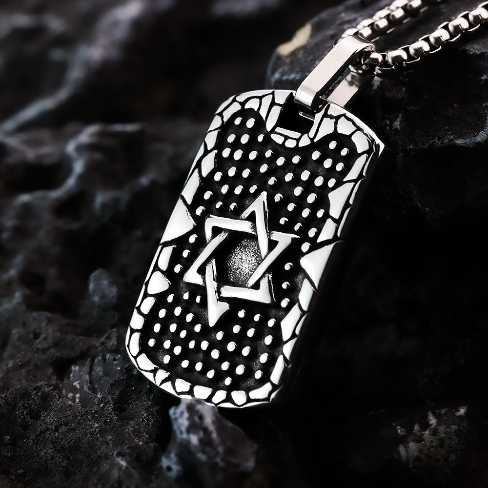 Punk Hexagram Necklace Titanium Steel for Men Tarot Inspired Bold Streetwear by Planderful