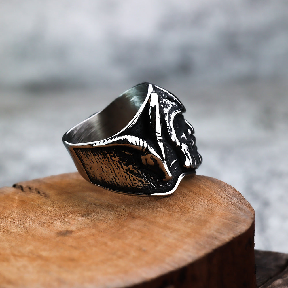 European And American Retro Jewelry Stainless Steel Men's Ring Hip Hop Style Viking Double Sheephead Warrior Ring
