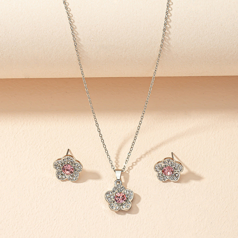 Luxe European Floral Jewelry Set with Necklace and Earrings