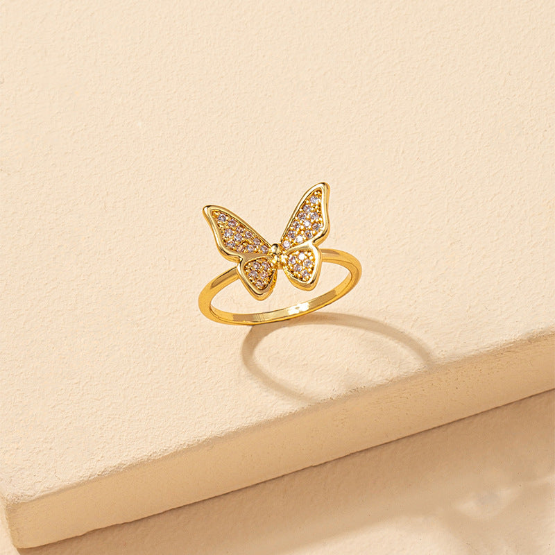 Diamond Butterfly Delight Ring - Elegant Copper Zircon Jewelry