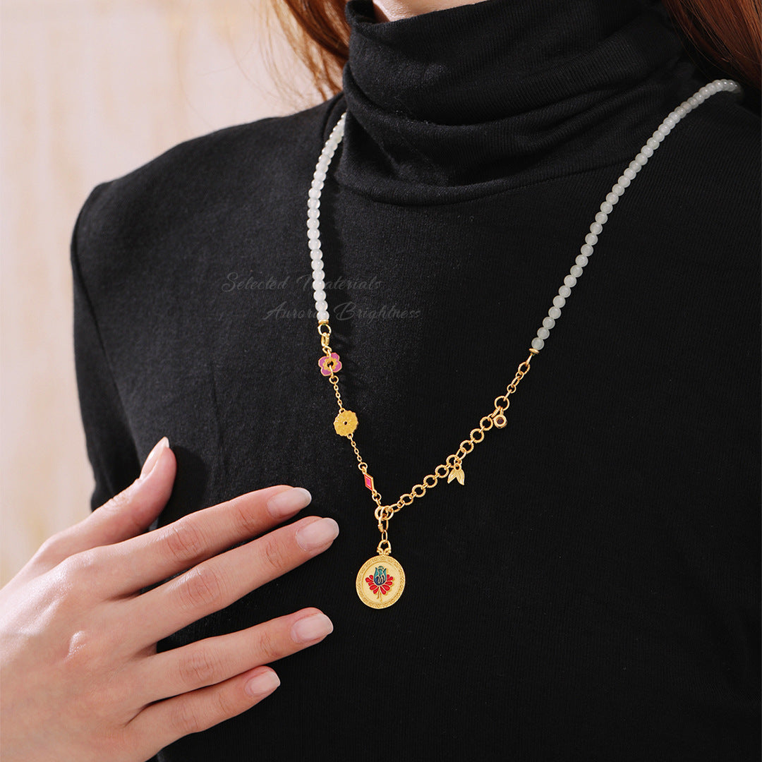 Sterling Silver Hetian Jade Safety Buckle Necklace