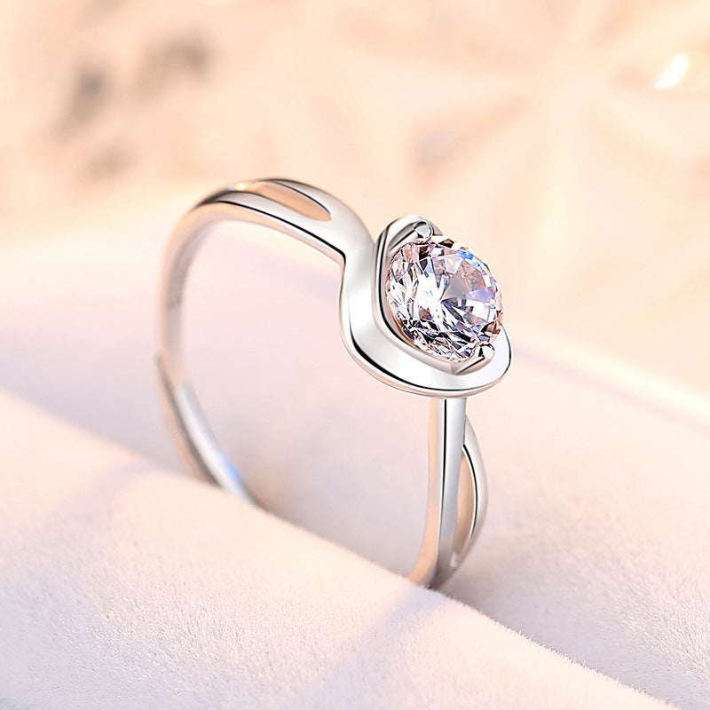 Planderful Sterling Silver Heart Ring Adjustable for Engagement Proposals with Zircon Luxurious Gift for Her