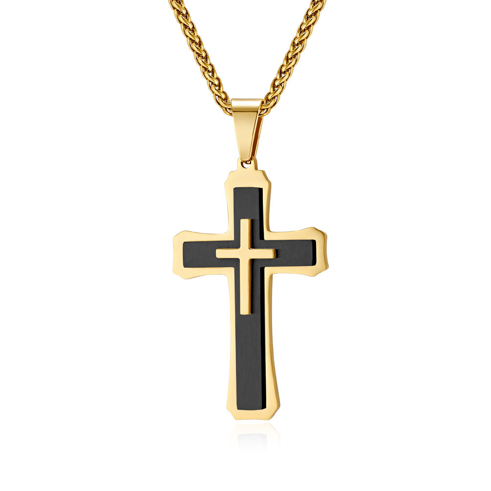 European and American Hot-Selling Three-Layer Cross Necklace for Men