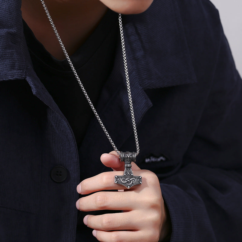 Steel Necklace - Vintage Nordic Thor's Hammer Pendant For Men Everyday Viking Style Accessory