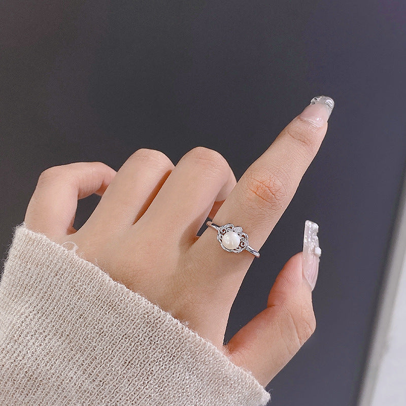 Freshwater Pearl Lace Edge Design Opening Sterling Silver Ring