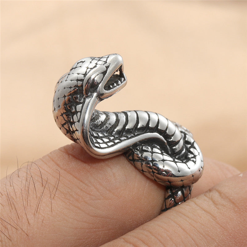 Titanium Steel Oversized Snake Ring for Men - Retro Trendy Accessories in European and American Style