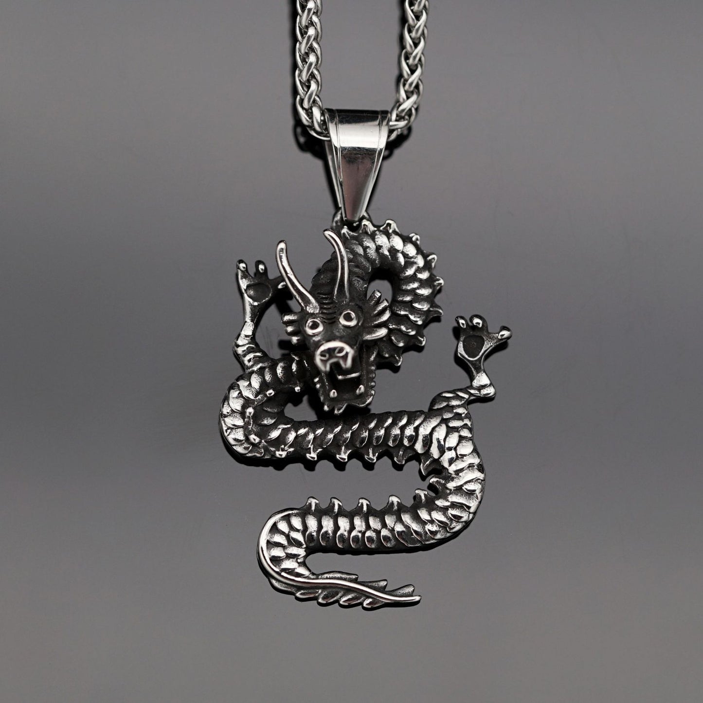 Steel Necklace – Vintage Dragon Pendant For Him Everyday Wear Chinese Zodiac Jewelry