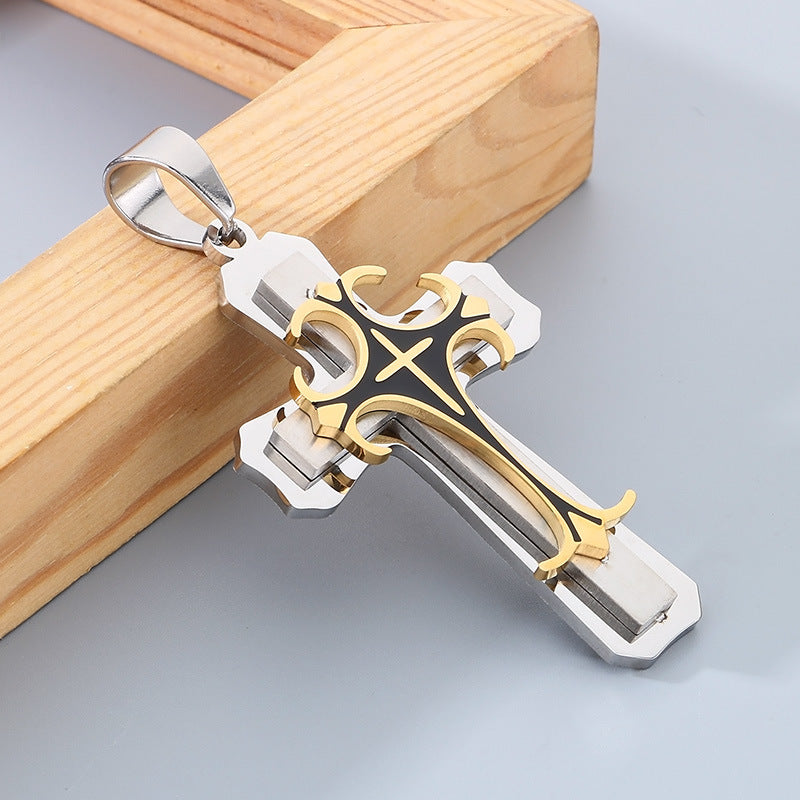 Planderful Men Cross Pendant Necklace Titanium Durable