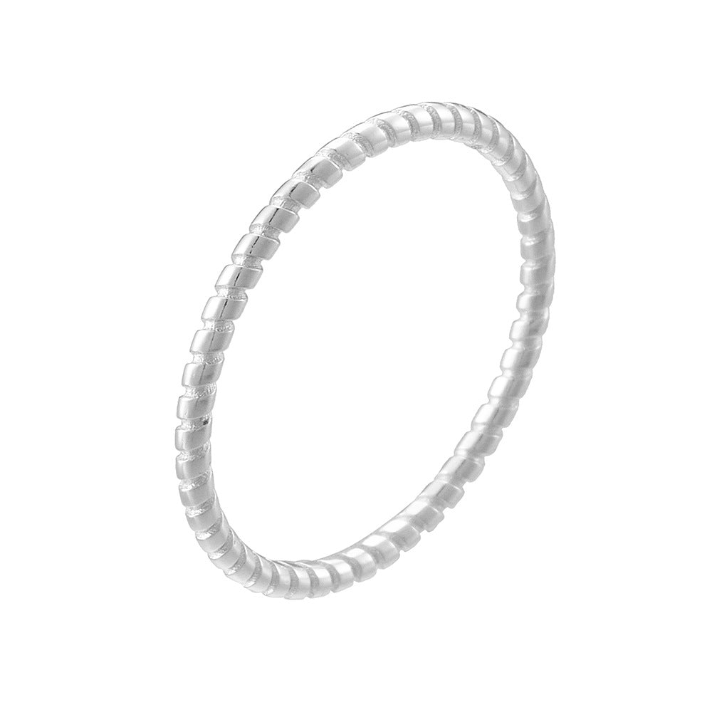 Korean S925 Pure Silver Braided Ring Spiral Twisted Pattern Cool And Delicate Thin