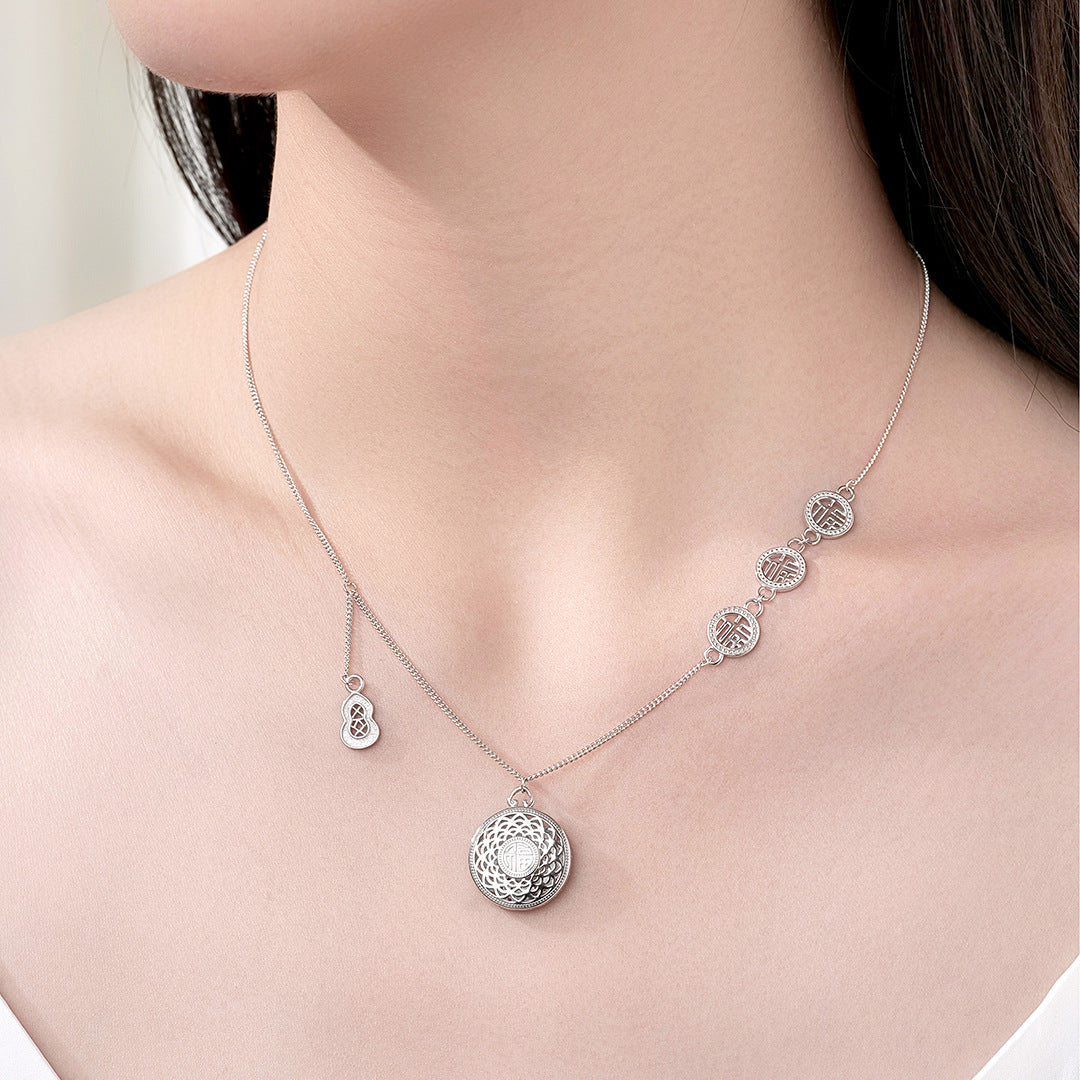 S925 Sterling Silver Retro Compass Necklace for Women