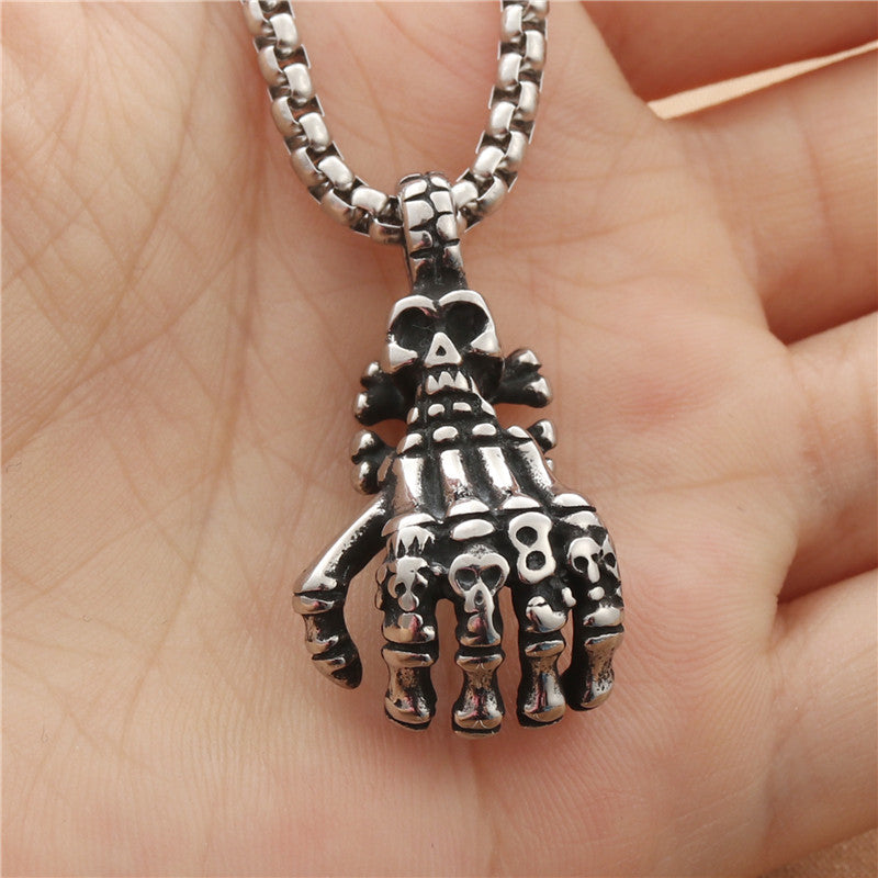 Punk-Inspired Titanium Steel Skull Pendant Necklace for Men - Retro American and European Style