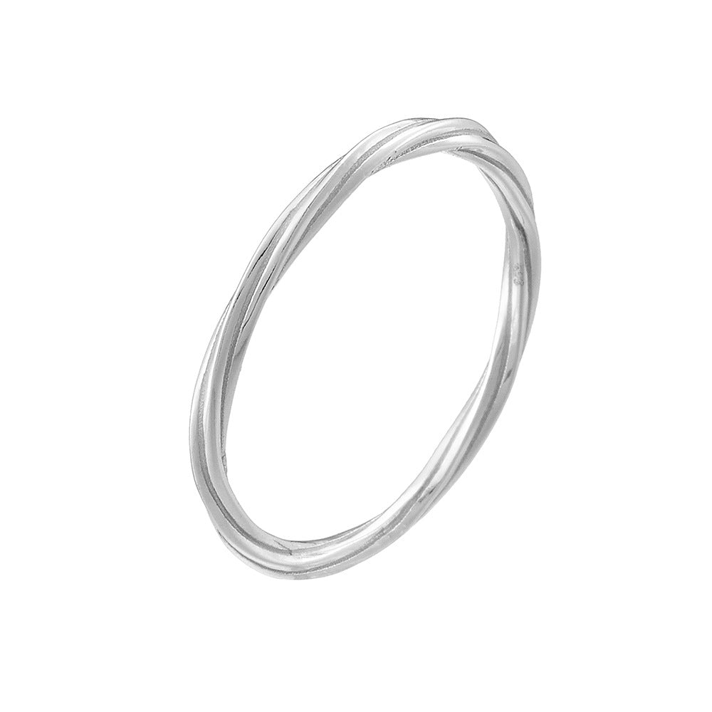 S925 Sterling Silver Plain Circle Geometric Line Winding Ring Cold Wind Ring Jewelry