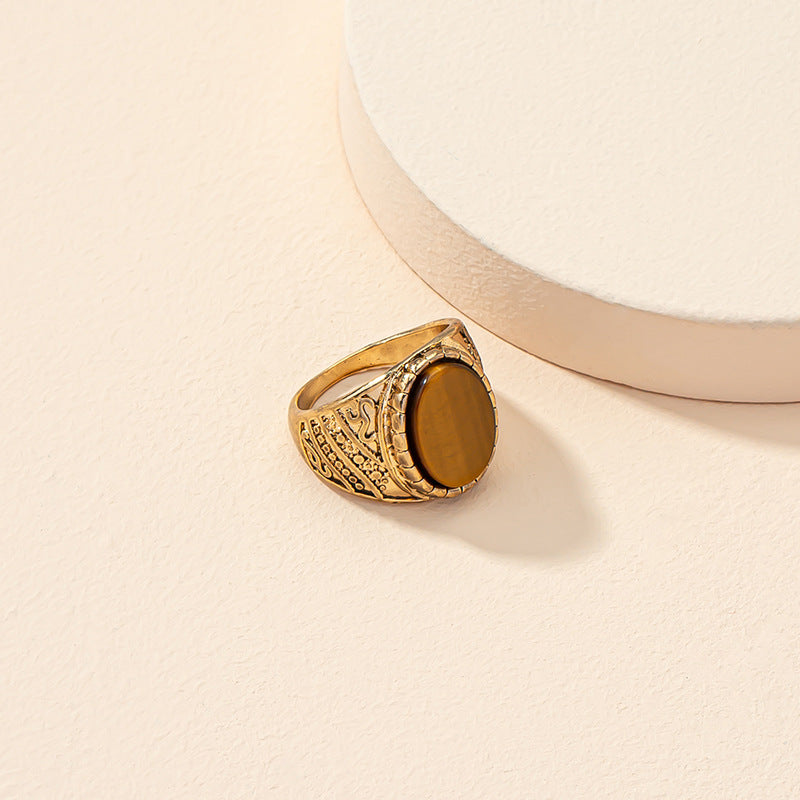 Vintage Tiger Stone Men's Ring - Exquisite Masculine Jewelry