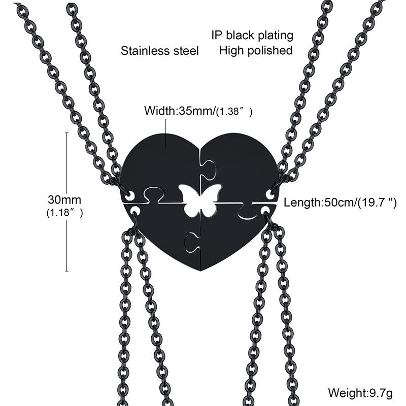 3-Person Stainless Steel Hollow Butterfly Heart Necklace Black