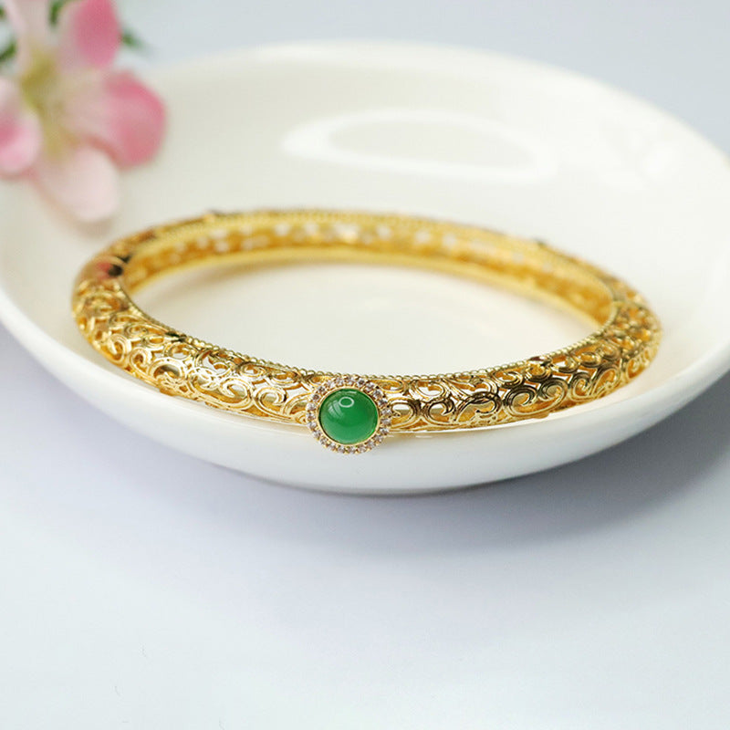 Fortune's Favor Retro Green Chalcedony and Red Agate Sterling Silver Bracelet