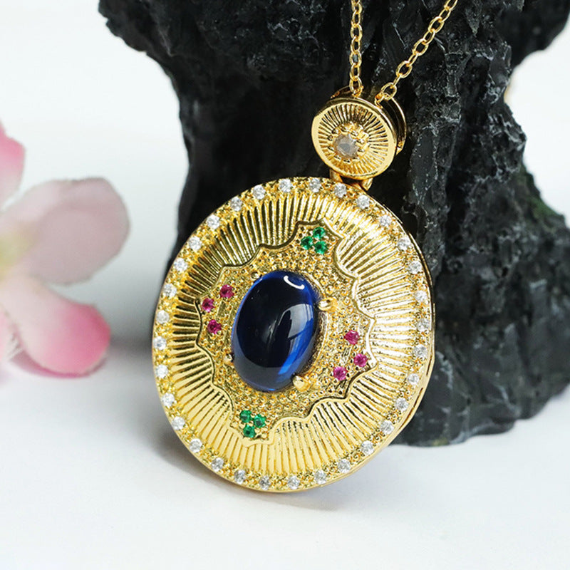 Lab-Grown Blue Spinel Woven Pendant — No Chain