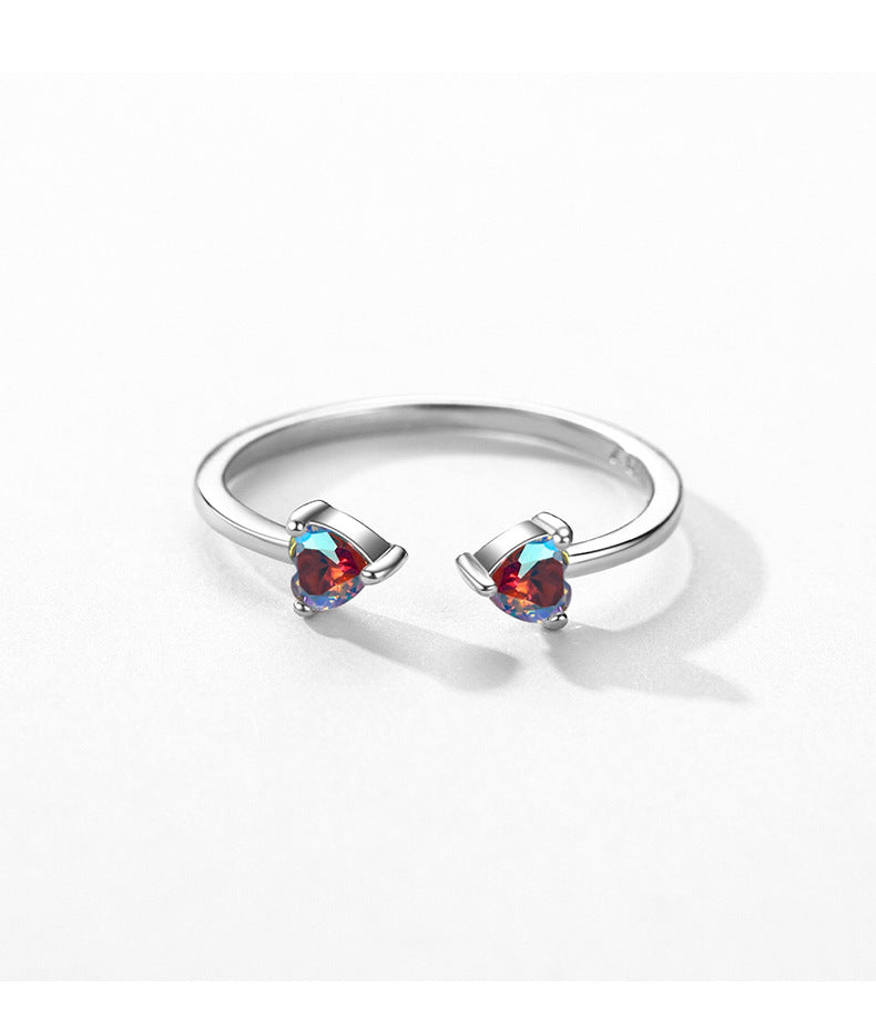 Colorful Zircon Love Shaped Sterling Silver Ring for Women Size 5-9
