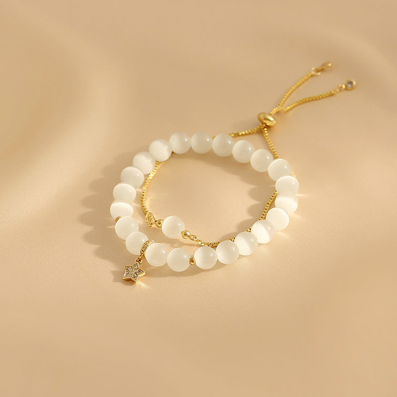 Sweeping Shadow From Above Cat's Eye Opal Bracelet - Women's Summer Grand Handicraft Unique Design