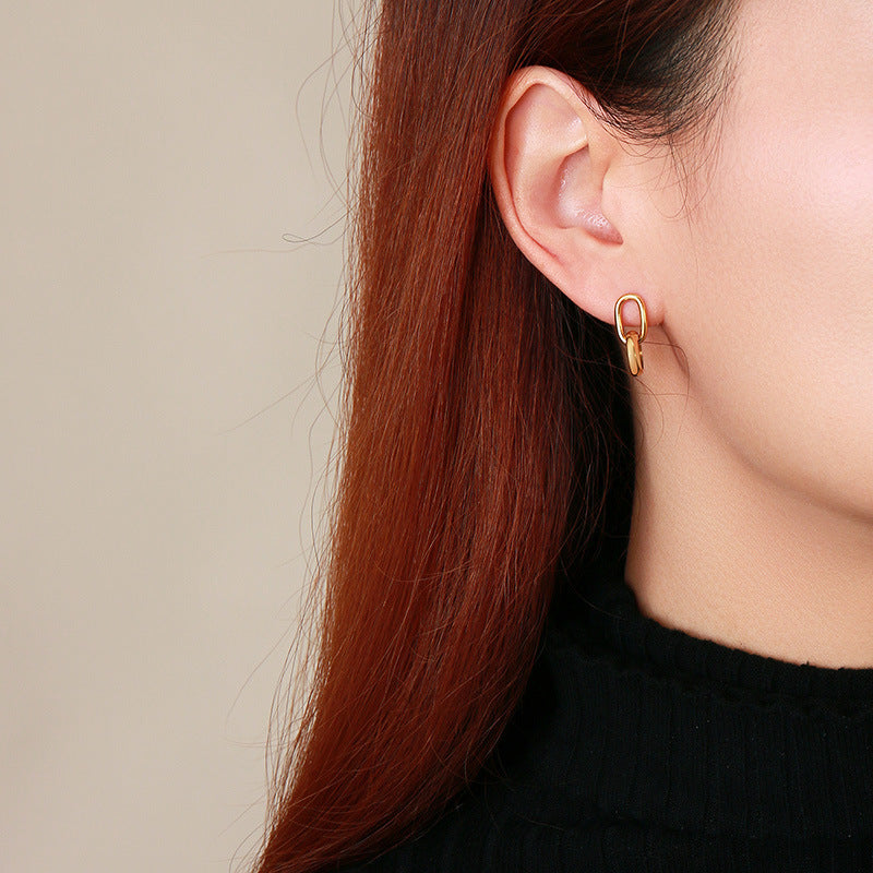 Titanium Steel Earrings Wholesale Thin Double Ring Style