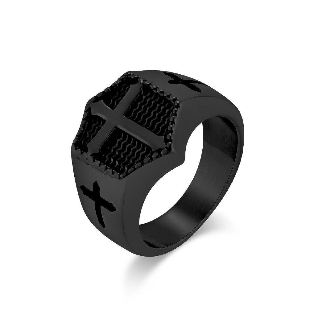 Cross-Border Retro Titanium Steel Cross Ring for Men