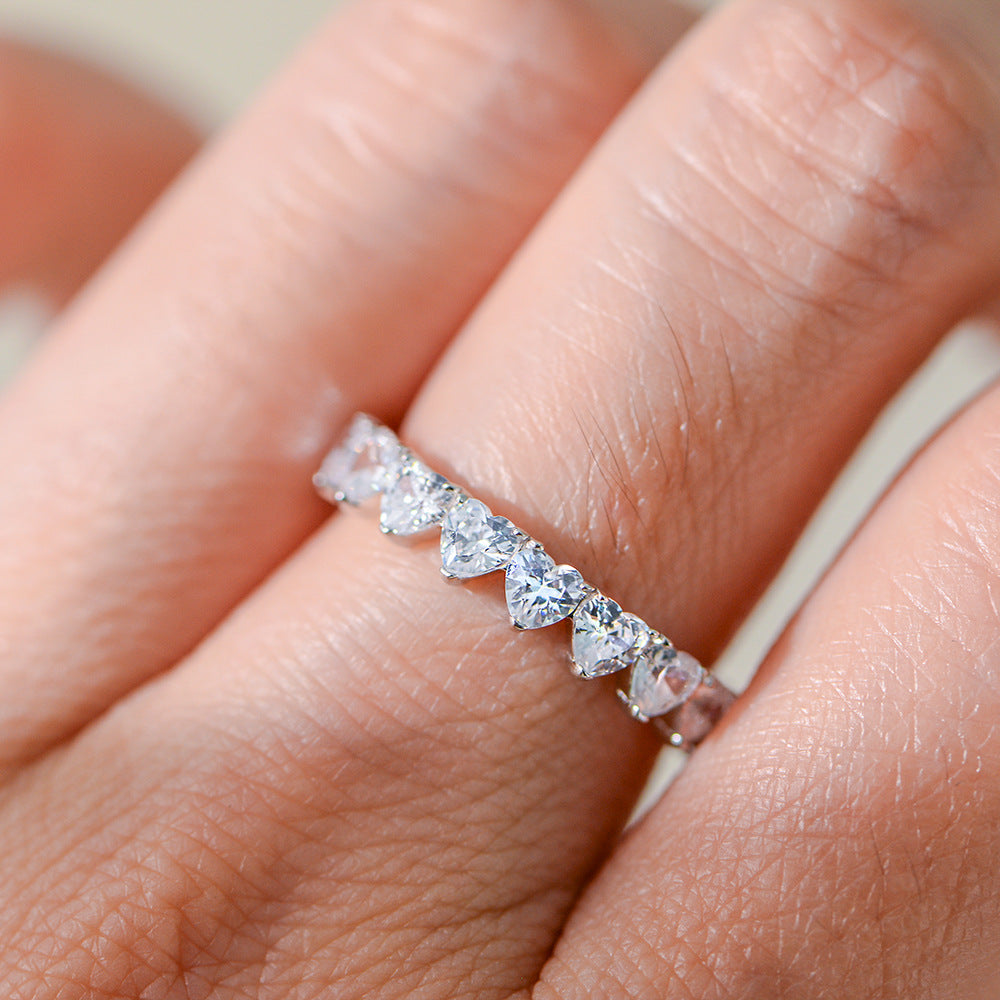 S925 Sterling Silver Heart-Shaped Zircon Ring Cold Wind Full Zircon Ring