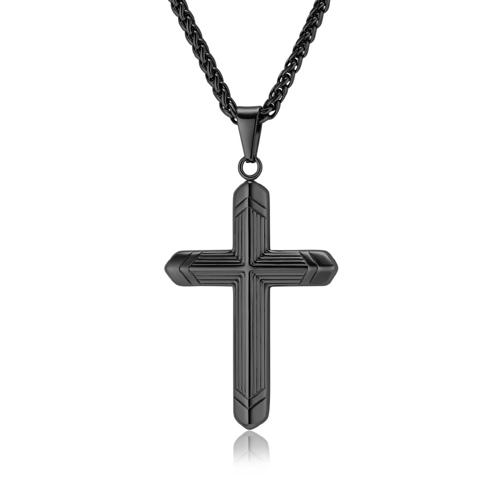 Cross-Border Hot-Selling Simple Genderless Titanium Steel Cross Necklace Pendant for Men
