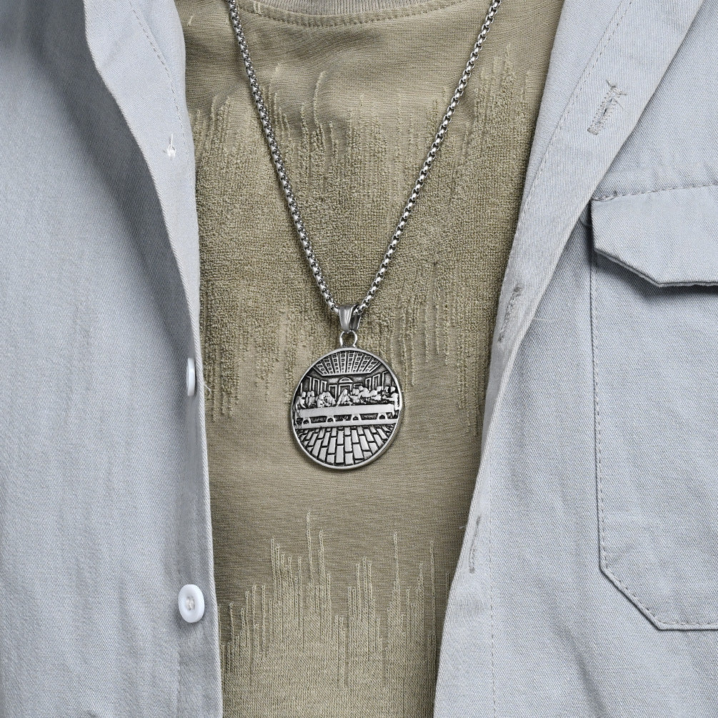 Planderful Titanium Steel Necklace Mens Retro Hip Hop Pendant Literary Style Gift Icon