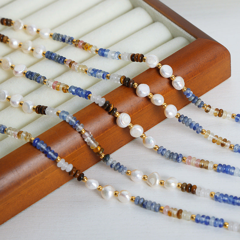 Baroque Freshwater Pearls and Natural Stone Abacus Beaded Necklace - Elegant Handmade Jewelry for Women