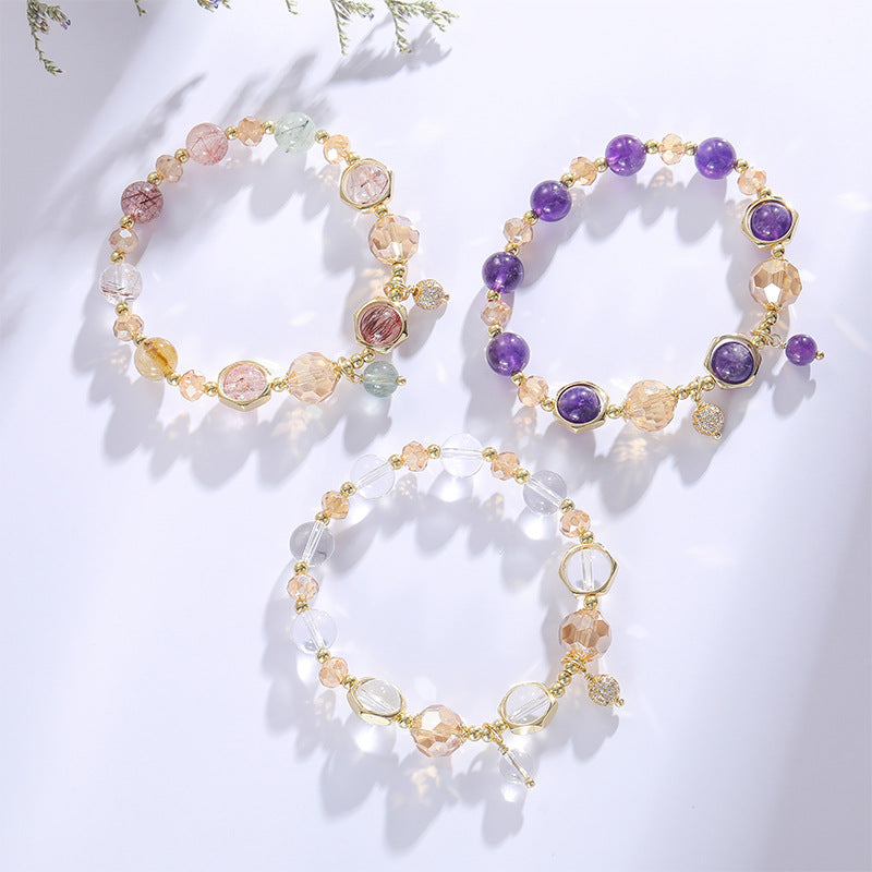Lucky Charm Crystal and Amethyst Bracelet for Women
