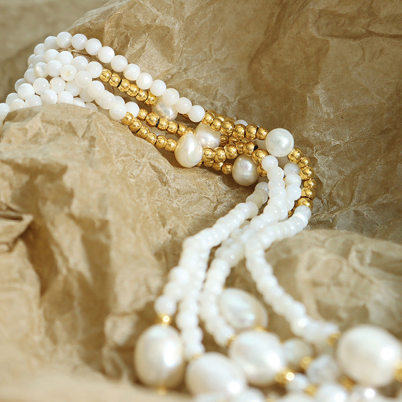 Elegant French Style Freshwater Pearl Beaded Necklace - Luxe Jewelry Piece