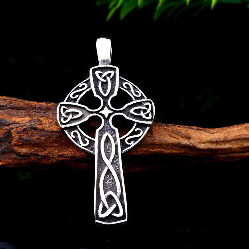 Titanium Steel Viking Celtic Knot Cross Pendant for Men - Retro Stainless Steel Accessory