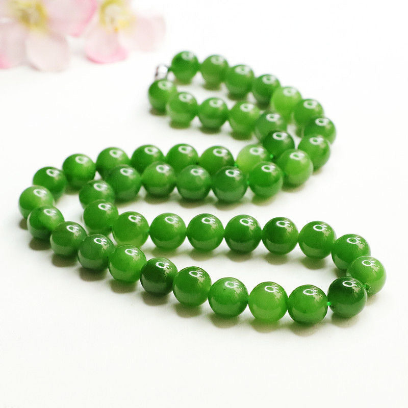 Natural Hetian Jade Necklace Spinach Green Jasper Beads String Jade