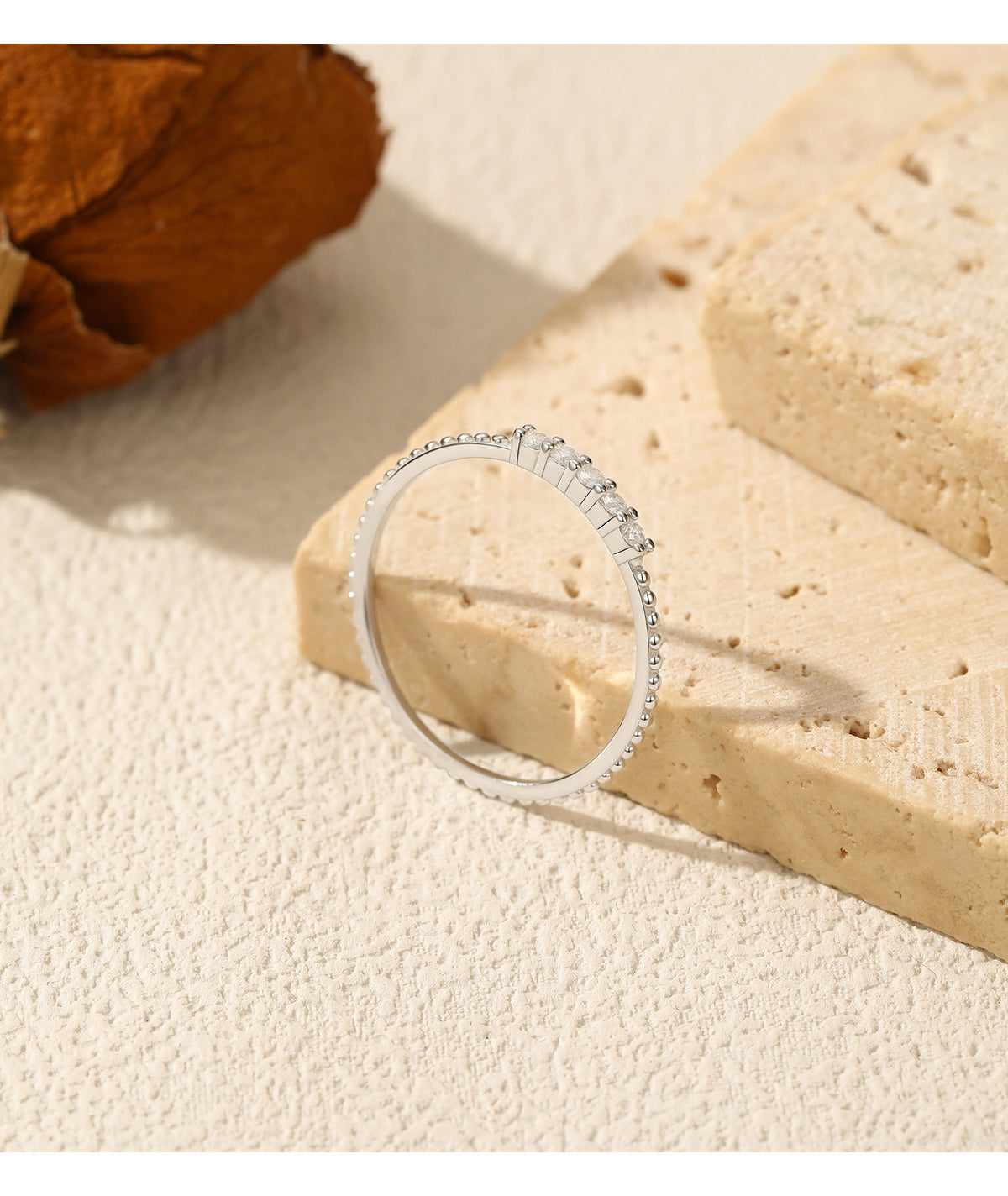 S925 Sterling Silver Beaded Edge Moissanite Band