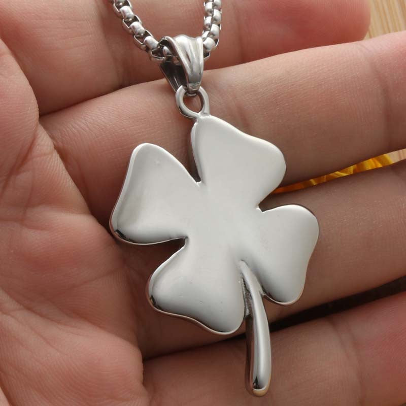 Titanium Steel Vintage Lucky Clover Pendant Necklace for Men - Personality Punk Style