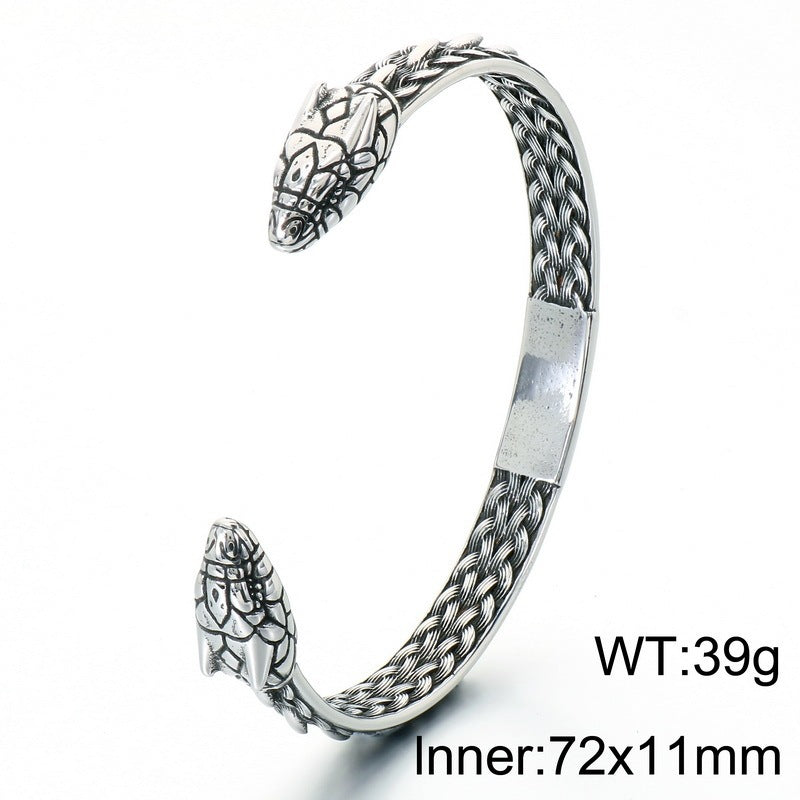 Nordic Viking Double-Headed Animal Head C-Shaped Open Bracelet Double-Headed Dragon