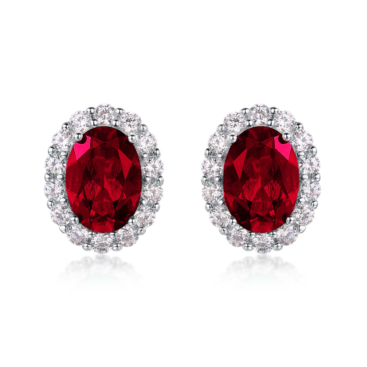 S925 Sterling Silver Lab-Grown Gemstone Oval Stud Earrings