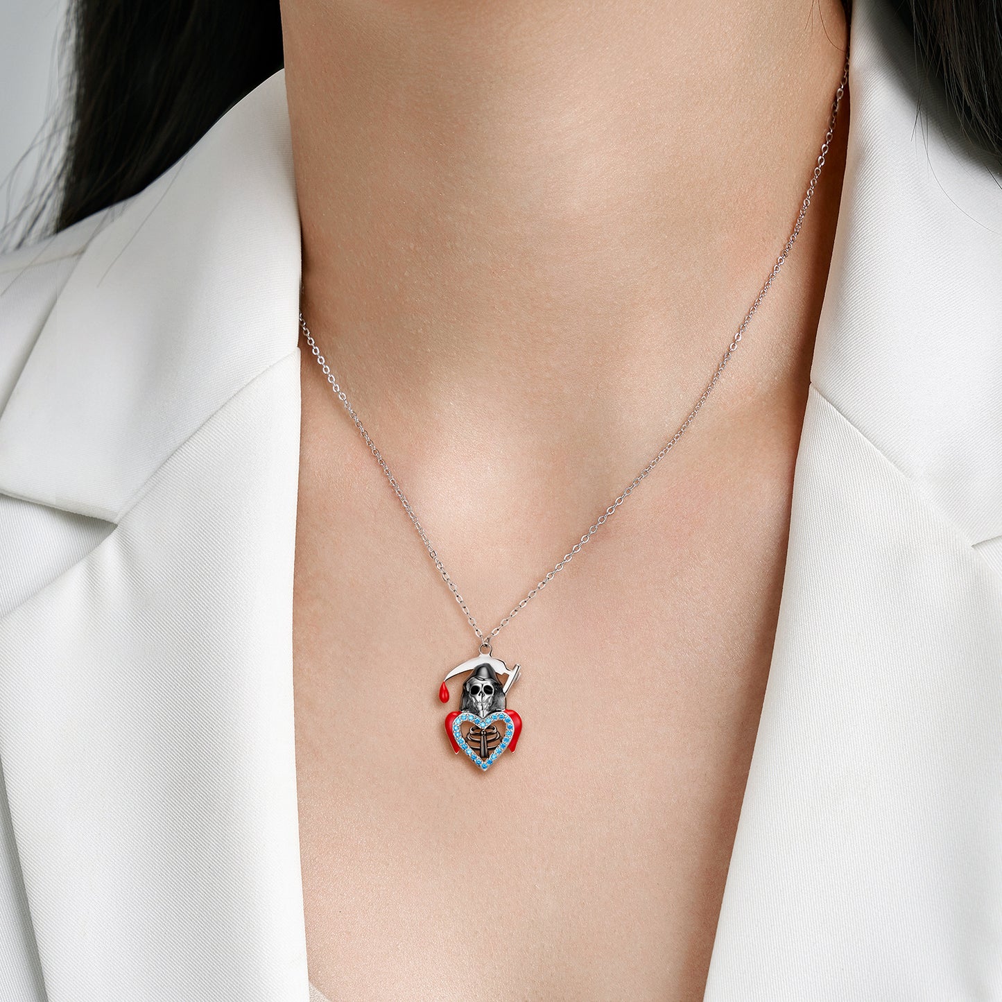 Halloween Death Skeleton Pendant Silver Necklace