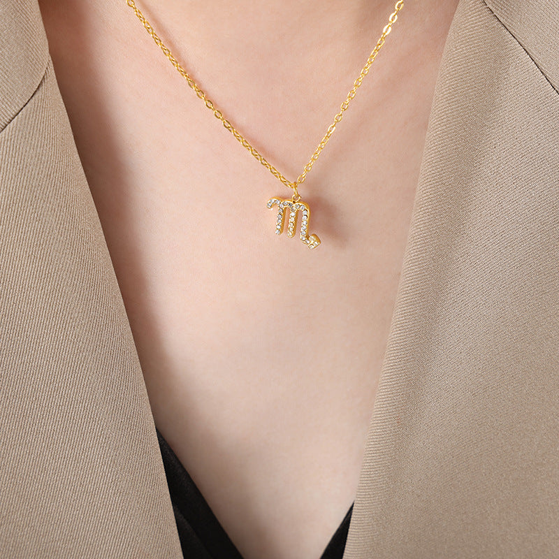 Golden Zodiac Rhinestone Pendant Necklace - Wholesale Fashion Jewelry