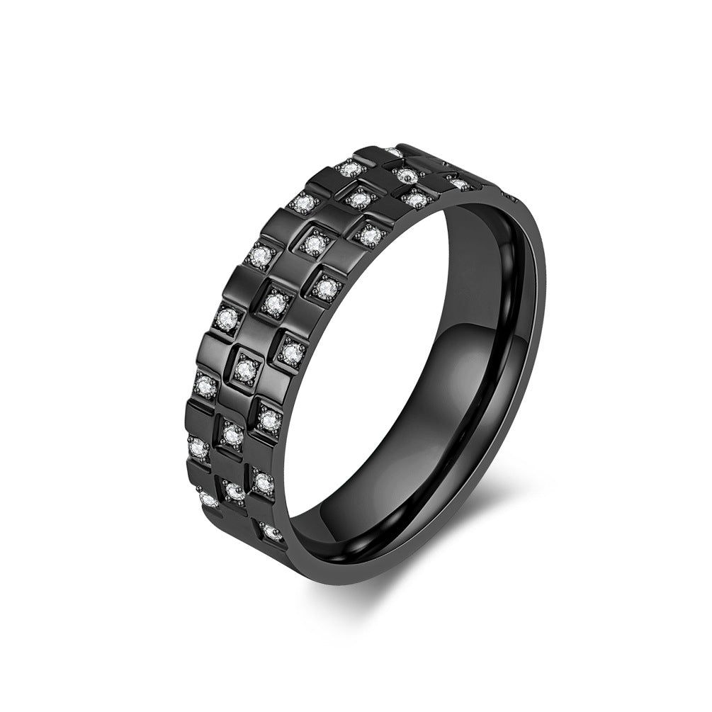 Planderful Zircon Ring Unisex Titanium Steel Inlaid Checkered Zircon For Couples Everyday Genie