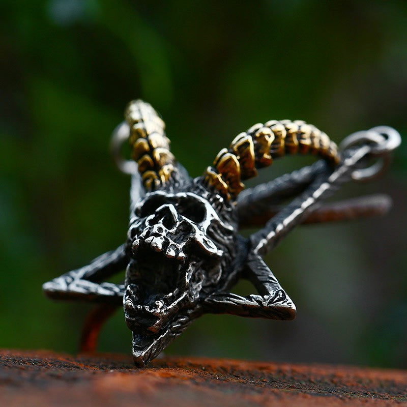Titanium Steel Men's Five-Pointed Star Sheep Head Skull Pendant for European and American Trade