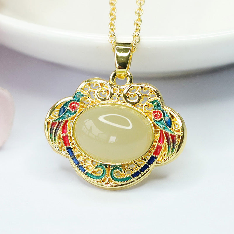 China-Chic Enamel Jade Ruyi Lock Pendant by Planderful