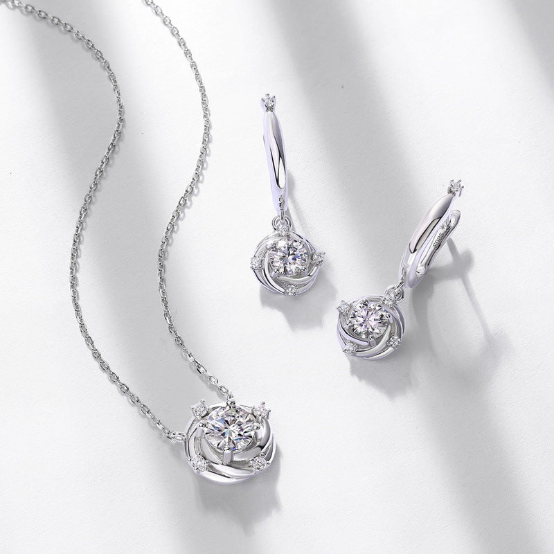 S925 Sterling Silver Moissanite Rose Four-Prong Necklace