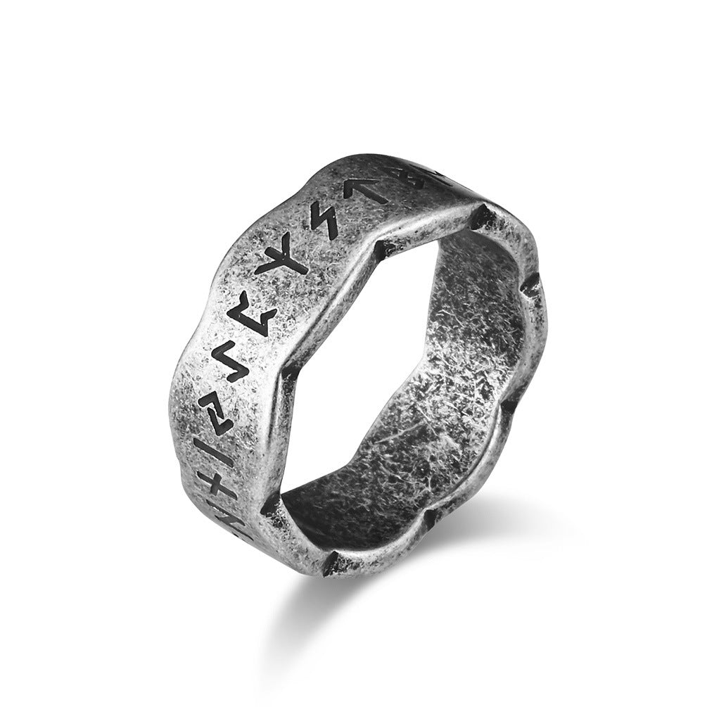 New Nordic Style Retro Viking Text Stainless Steel Ring