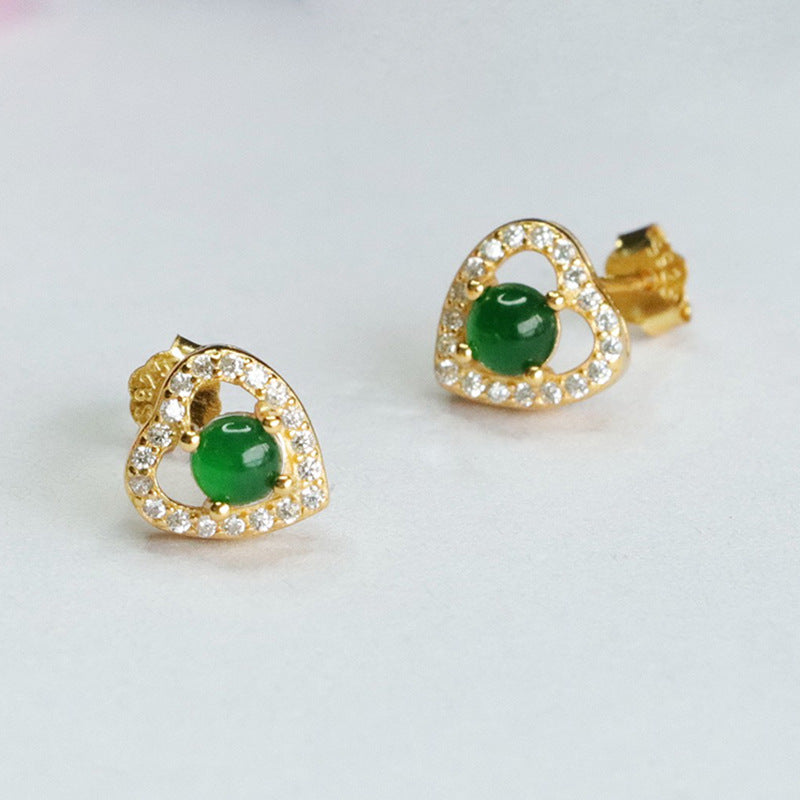 Icy Green Jadeite Heart 925 Silver Stud Earrings