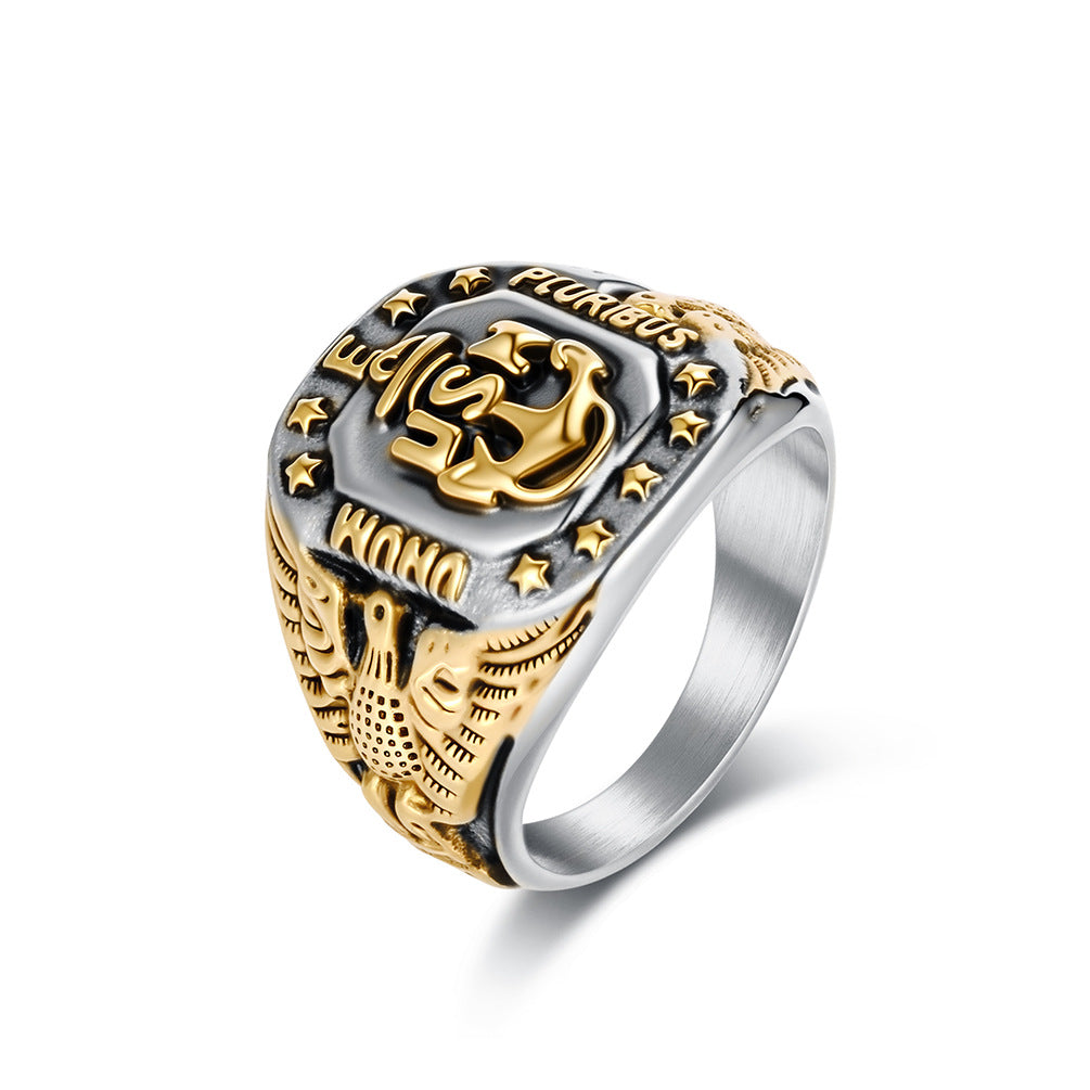 Us Navy Anchor Bald Eagle Stainless Steel Ring Men's Eagle Stainless Steel